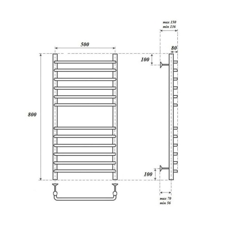 Полотенцесушитель водяной Point PN09158S П12 500x800, хром