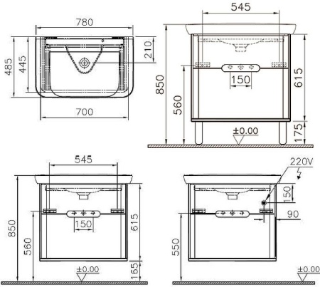 Тумба с раковиной VitrA Sento 78 60836 антрацит матовый
