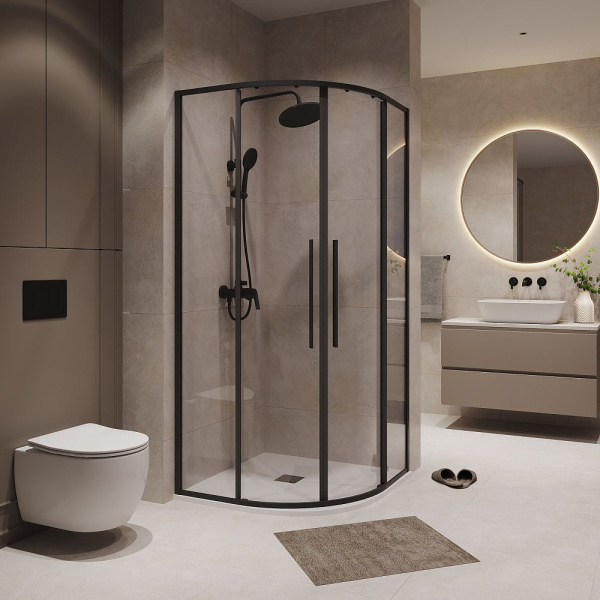 Душевое ограждение  Niagara Nova  NG-6826-34BLACK (90*90*195) полукруг, двери раздвижные