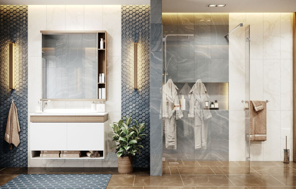 Душевая перегородка Ambassador Walk-in 15031106-ST4, свободный вход, линейный трап,100х25