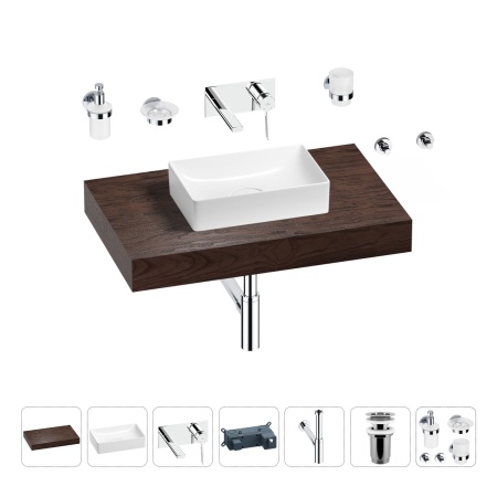 Раковина 42 см со столешницей 80 см Wellsee Pure BY Wellsee 201010766 в наборе 9 в 1: столешница, раковина, встраиваемый смеситель, сифон, выпуск, аксессуары (цвет набора хром)