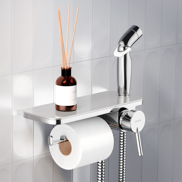 773500001 Jupiter Смеситель Damixa монтируемый в стену с гигиеническим душем и полкой, хром