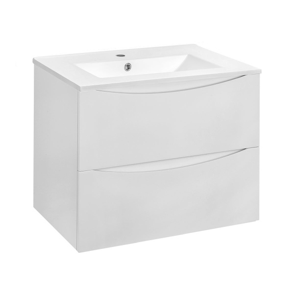 Тумба Vincea Mia 700 подвесная, 2 выкатных ящика soft close, G.White с умывальником VBS-13970 керамическая, цвет белый