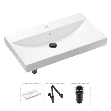 Комплект 3 в 1 Lavinia Boho Bathroom Sink 21520642: врезная фарфоровая раковина 80 см, металлический сифон, донный клапан