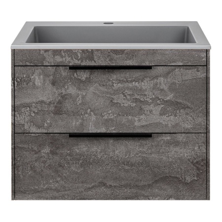 Тумба Vincea Chiara 2D 600 подвесная, 2 выкатных ящика soft-close, G.Stone с умывальником VCB-13600G из кварца, цвет серый