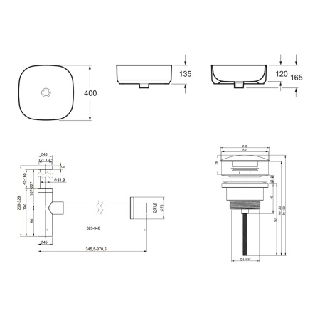 Комплект 3 в 1 Lavinia Boho Bathroom Sink 21520260: накладная фарфоровая раковина 40 см, металлический сифон, донный клапан