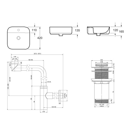 Комплект 3 в 1 Lavinia Boho Bathroom Sink 21520321: накладная фарфоровая раковина 42 см, металлический сифон, донный клапан