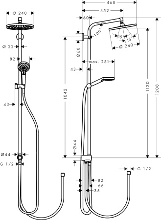 Hansgrohe Crometta S 240 1jet Showerpipe Reno душевая система хром 27270000