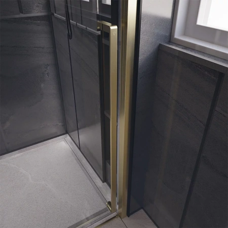 Душевая дверь Veconi Premium Trento PTD-30G, 1300х2000, брашированное золото, стекло прозрачное