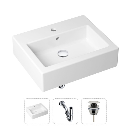 Комплект 3 в 1 Lavinia Boho Bathroom Sink 21520651: накладная фарфоровая раковина 50.5 см, металлический сифон, донный клапан