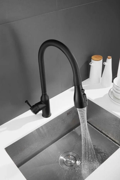 Смеситель для кухни с выдвижным изливом Shevanik S163H, черный