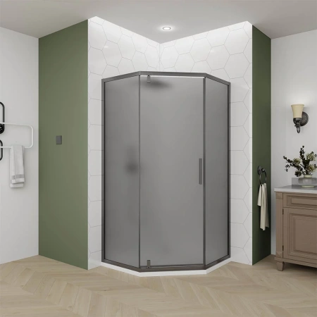 Душевой угол Veconi Ottimo P10 GR, 900x900x1900, графит брашинг, стекло тонированное матовое