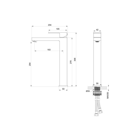 Смеситель для раковины высокий WONZON & WOGHAND, Брашированное золото (WW-88239016-BG)
