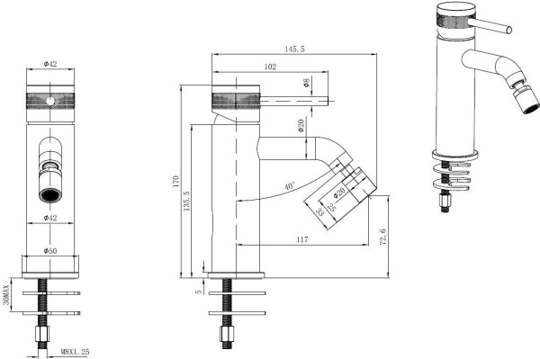 Смеситель для биде Allen Brau Priority 5.31A04-BN (с донным клапаном) никель