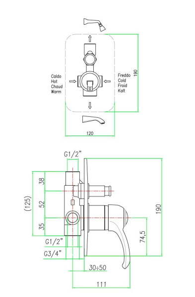 Смеситель для ванны Webert Aurora AU860101015