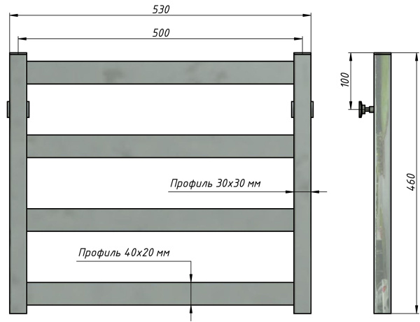 Полотенцесушитель водяной Stinox Verona 500x500, нижнее подключение, черный матовый, 1/2" ВР (внутренняя резьба), 4 перекладины