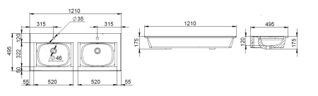 M70AWCD1202WG Spirit V2.0, Раковина мебельная AM.PM, керамическая, 120 см, встроенная, цвет: белый, глянец
