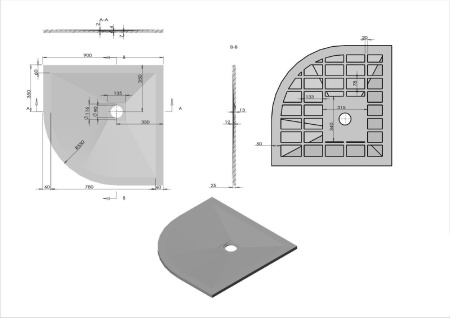 Поддон для душа из искусственного камня Vincea VST-4SQ9090G, 900*900*25, серый
