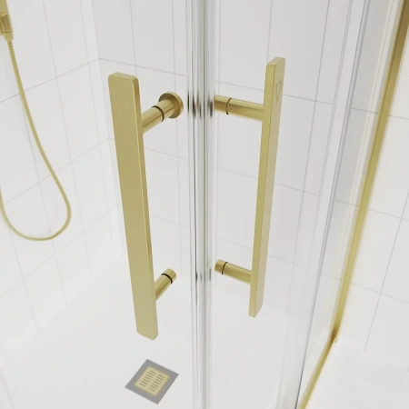 Душевой угол Veconi Evo 300 G, 1100х800x1950, золото брашинг, прозрачное стекло