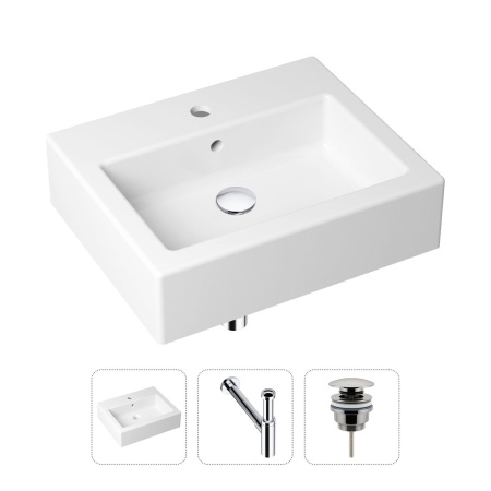 Комплект 3 в 1 Lavinia Boho Bathroom Sink 21520685: накладная фарфоровая раковина 50.5 см, металлический сифон, донный клапан