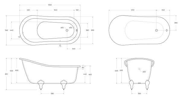 Акриловая ванна BELBAGNO BB06-1550