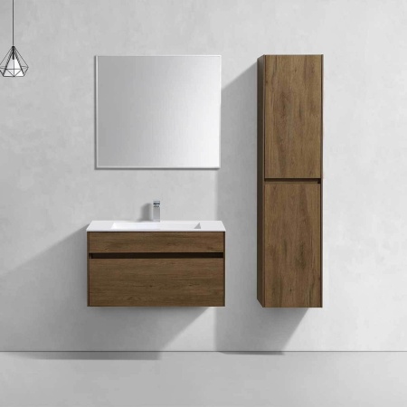 Тумба Vincea Chiara 800 подвесная, 1 выкатной ящик soft-close, T.Oak с умывальником VCB-13800W из искусственного камня, цвет белый