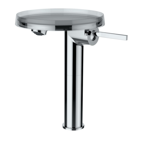 Высокий смеситель на столешницу Kartell by laufen 25,7 см, с полочкой-диском, неповоротный излив, без донного клапана 3.1133.8.004.110.1