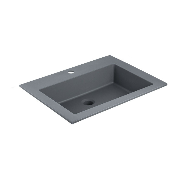 Тумба Vincea Chiara 600 подвесная, 1 выкатной ящик soft-close, N.Oak с умывальником VCB-13600G из кварца, цвет серый