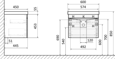 Мебель для ванной комнаты STWORKI Хедмарк 60 антрацит, раковина с тонким краем
