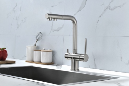 Смеситель для кухни SERPENTINE, брашированная сталь, Se213222-BS, Paulmark