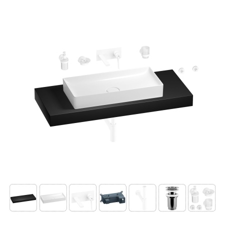 Раковина 75 см со столешницей 120 см Wellsee Pure BY Wellsee 201011790 в наборе 9 в 1: столешница, раковина, встраиваемый смеситель, сифон, выпуск, аксессуары (цвет набора матовый белый)