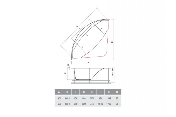 Ванна акриловая Vayer BOOMERANG Гл000010631, 150x150