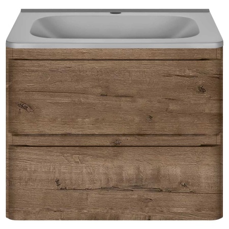 Тумба Vincea Vico 600 подвесная, 2 выкатных ящика soft close, V.Oak с умывальником VCB-2VP600G из кварцевого камня, цвет серый