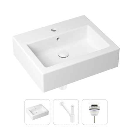 Комплект 3 в 1 Lavinia Boho Bathroom Sink 21520663: накладная фарфоровая раковина 50.5 см, металлический сифон, донный клапан