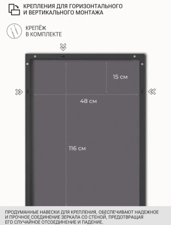 Зеркало EMZE Line в алюминиевой раме 118x50 (черный)