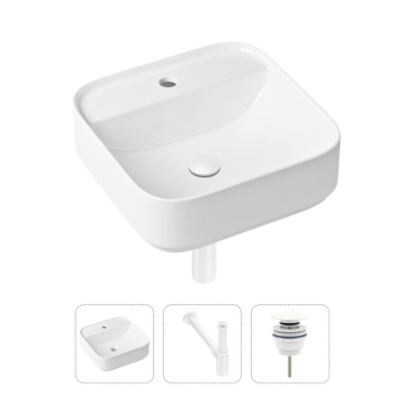 Комплект 3 в 1 Lavinia Boho Bathroom Sink 21520284: накладная фарфоровая раковина 42 см, металлический сифон, донный клапан