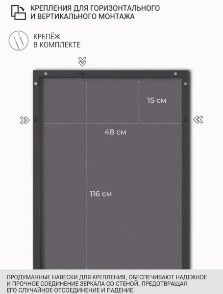 Зеркало EMZE Line в алюминиевой раме 118x50 (черный)