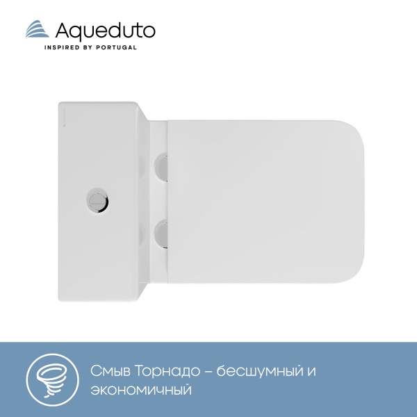 Aqueduto комплект: МАСИО Плюс/MACIO Plus Унитаз напольный 635*370 безободковый с бачком, Tornado,  сиденье с микролифтом, белый глянцевый