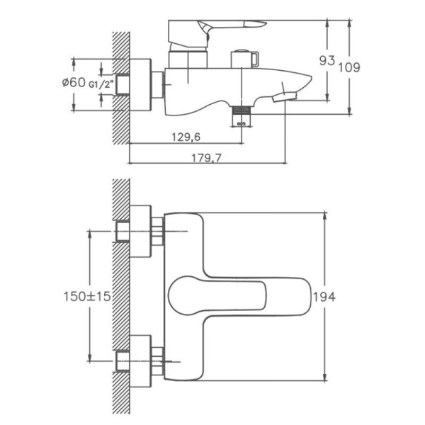 Смеситель для ванны Cron CN30095, хром