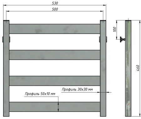 Полотенцесушитель водяной Stinox San Remo 500x500, нижнее подключение, хром, 1/2" ВР (внутренняя резьба), 4 перекладины