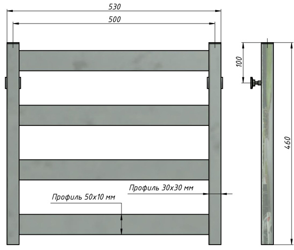 Полотенцесушитель водяной Stinox San Remo 500x500, нижнее подключение, хром, 1/2" ВР (внутренняя резьба), 4 перекладины