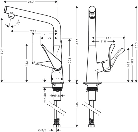 Hansgrohe Metris смеситель для кухни однорычажный сталь 14883800