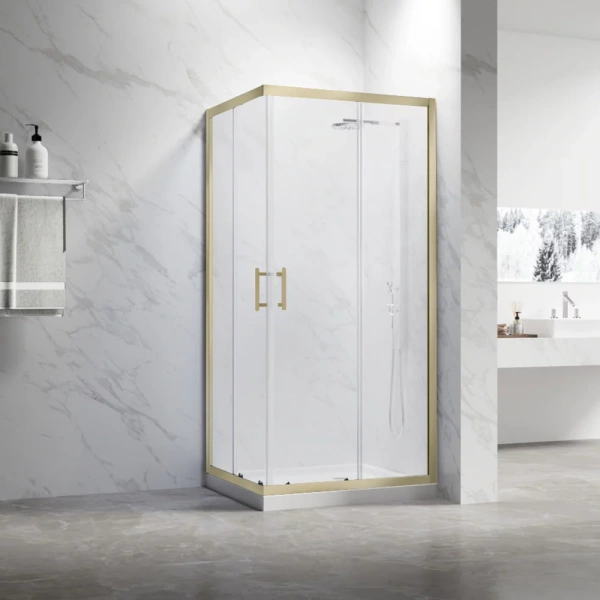 Душевой угол Veconi Rovigo RV-27G, 1200x900x1900, золото брашинг, прозрачное стекло