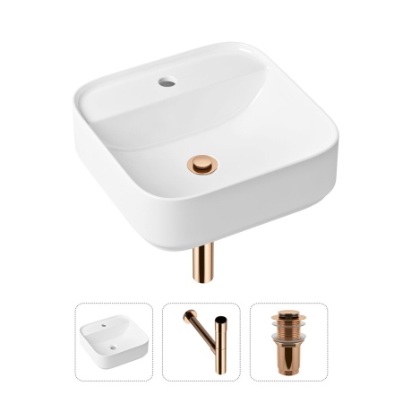 Комплект 3 в 1 Lavinia Boho Bathroom Sink 21520301: накладная фарфоровая раковина 42 см, металлический сифон, донный клапан