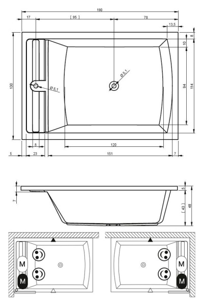 Акриловая ванна с усиленным каркасом и сифоном Riho Savona 190x130 BB7900500000000