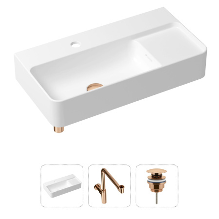 Комплект 3 в 1 Lavinia Boho Bathroom Sink 21520539: накладная фарфоровая раковина 60 см, металлический сифон, донный клапан