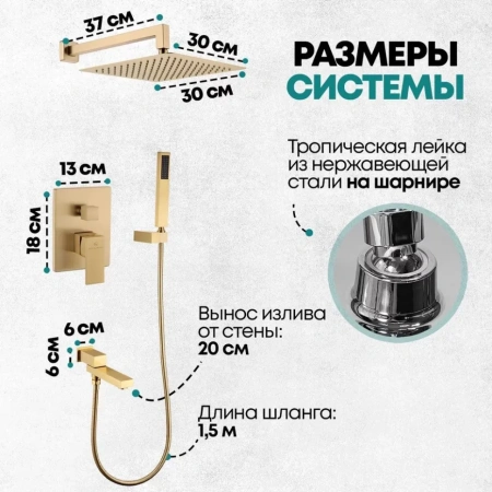 Душевая система скрытого монтажа Grocenberg GB5089MG-1 Золото матовый