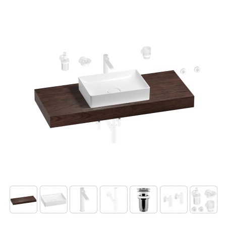 Раковина 50 см со столешницей 120 см Wellsee Pure BY Wellsee 201011380 в наборе 10 в 1: столешница, раковина, высокий смеситель, сифон, выпуск, кран-вентили, аксессуары (цвет матовый белый)
