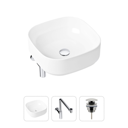 Комплект 3 в 1 Lavinia Boho Bathroom Sink 21520262: накладная фарфоровая раковина 40 см, металлический сифон, донный клапан