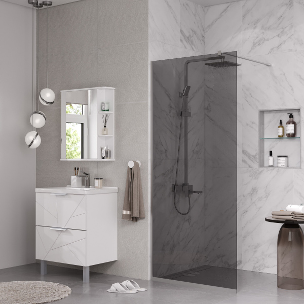 Душевая перегородка ограждение Reflexion RX20090TCR-20 Walk in 200x90см тонированное закаленное стекло 8мм хромированный профиль